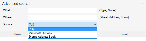 Address Book window advanced options section