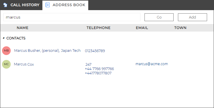 Address Book window