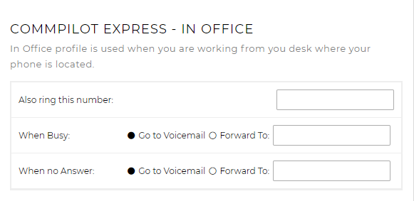 Call settings In Office tab
