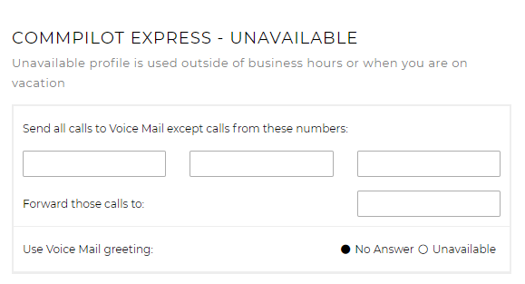 Call settings Unavailable tab