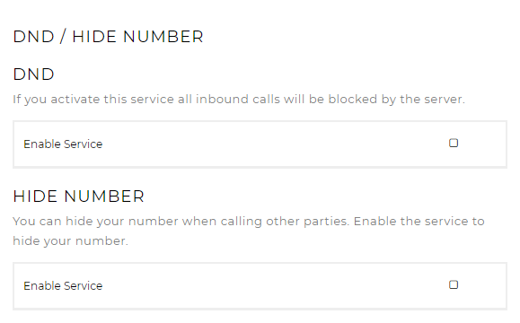 Call settings DND/Hide number tab