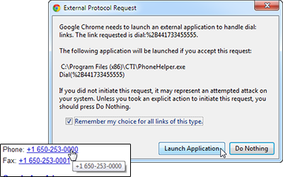 External protocols message and a converted phone number example