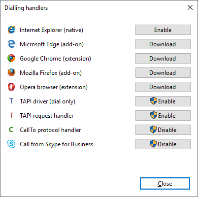 Dialing Handlers window