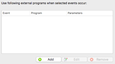 Event details external programs window