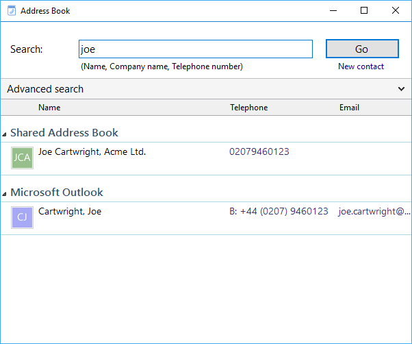 Address Book window