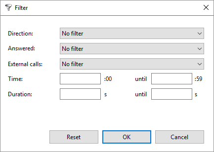 Call History filter window