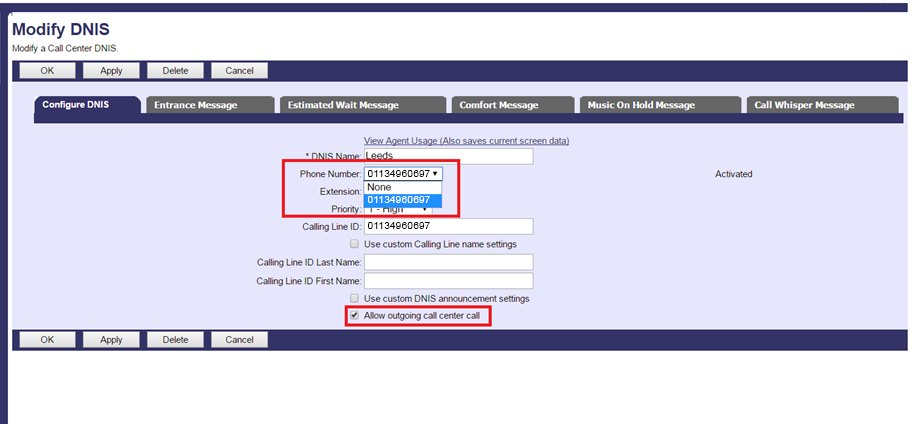 Call Centers settings