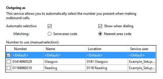 Outgoing As settings