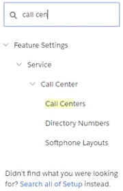 Call Centers link in Customize section