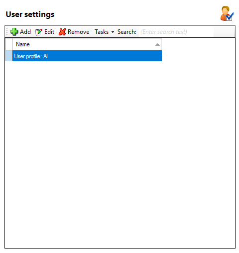 User settings window