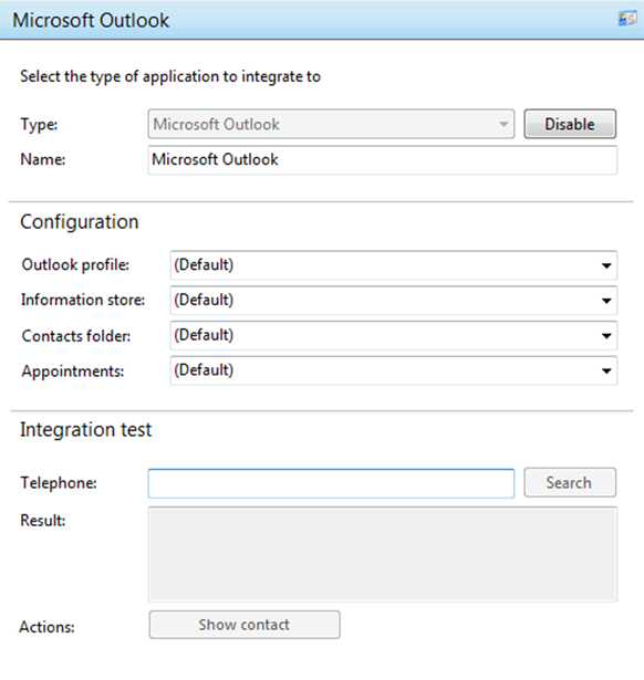 User settings window