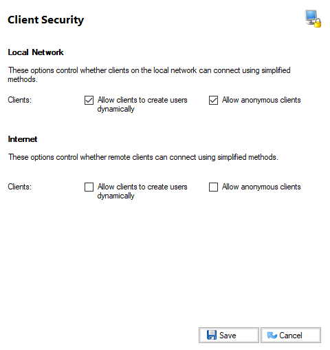 Client Security window