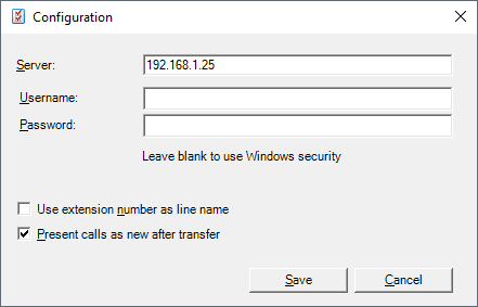 Provider configuration window