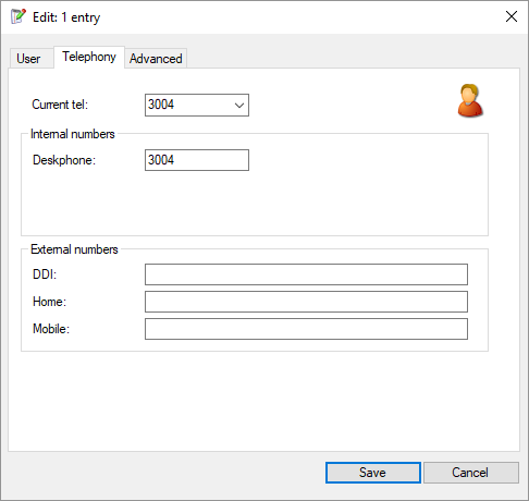 User record - Telephony tab