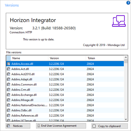 Versions information