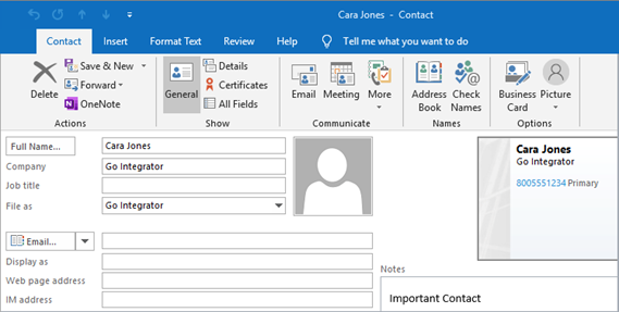 Outlook contact details