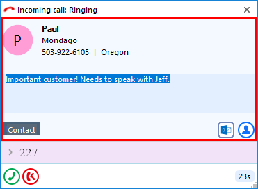 Incoming call preview window