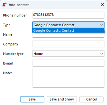 add contact type window