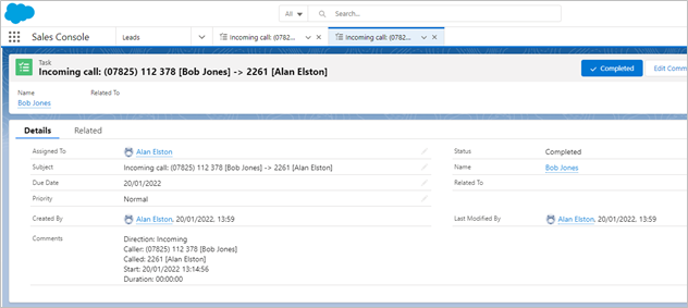 call activity log standard mode