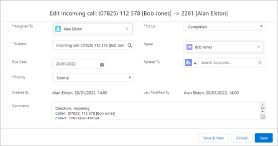 call activity salesforce edit mode