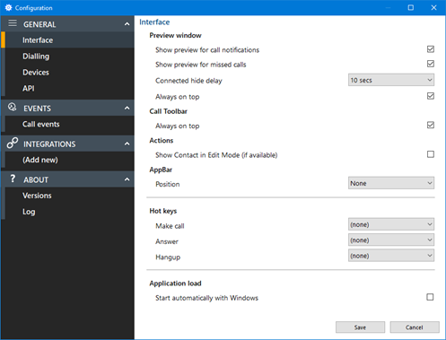 configuration interface settings menu