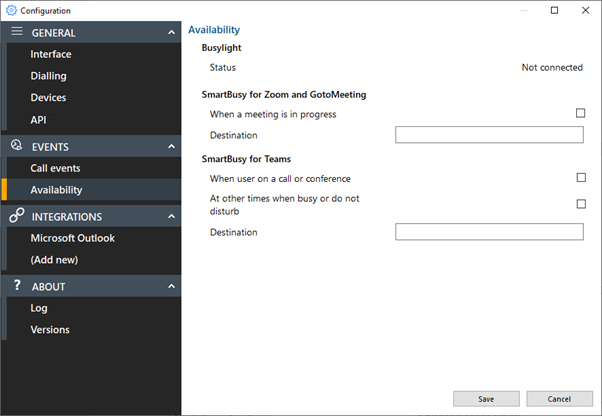 Configuration settings events availability