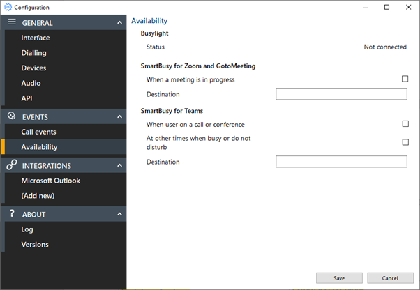 Configuration settings events availability