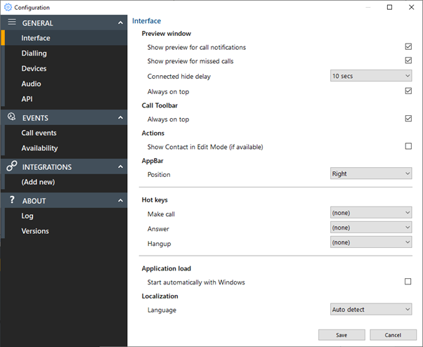 configuration settings menu