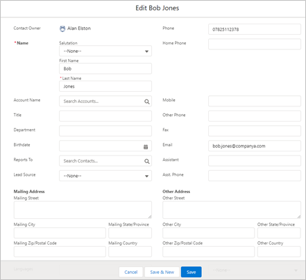 contact open salesforce edit mode