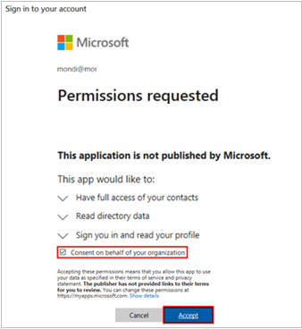 outlook sign in permission window