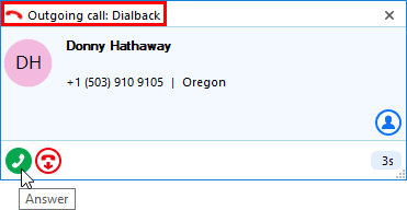outgoing call dialback window
