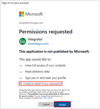 outlook sign in permission window