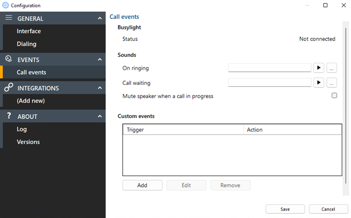 configuration settings call events