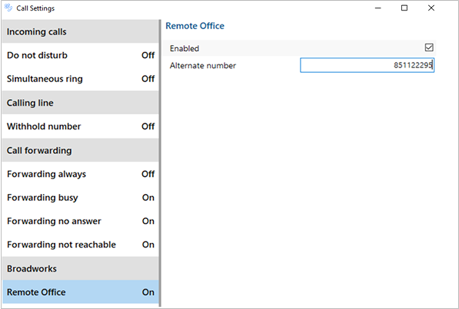 call settings broadworks remote office