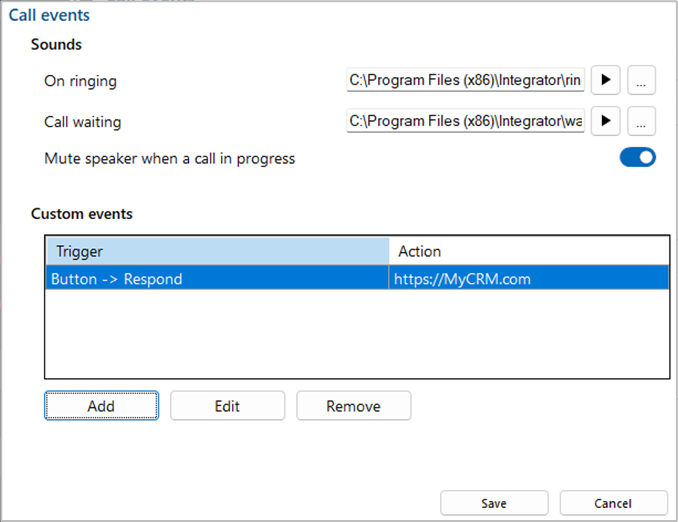 configuration settings call events
