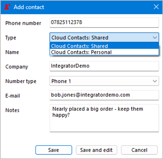 add contact window type