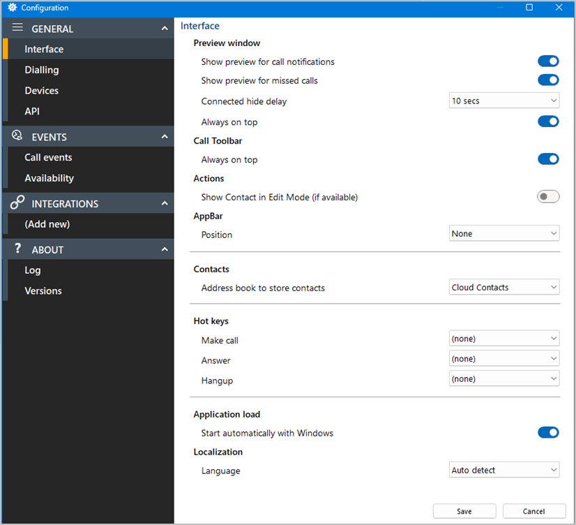 configuration settings menu