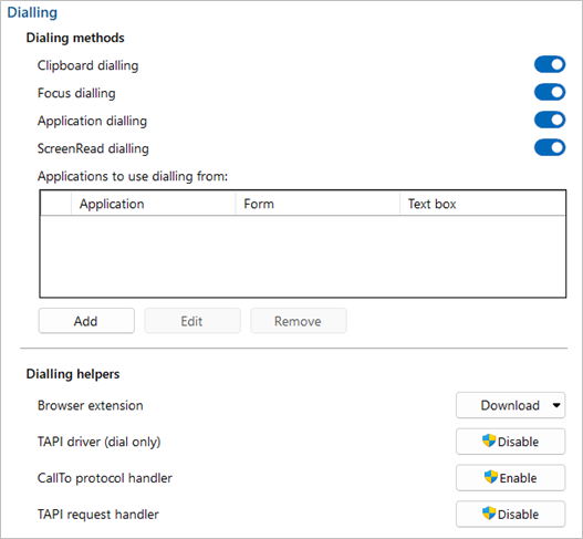 configuration settings menu
