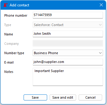 add new contact details window