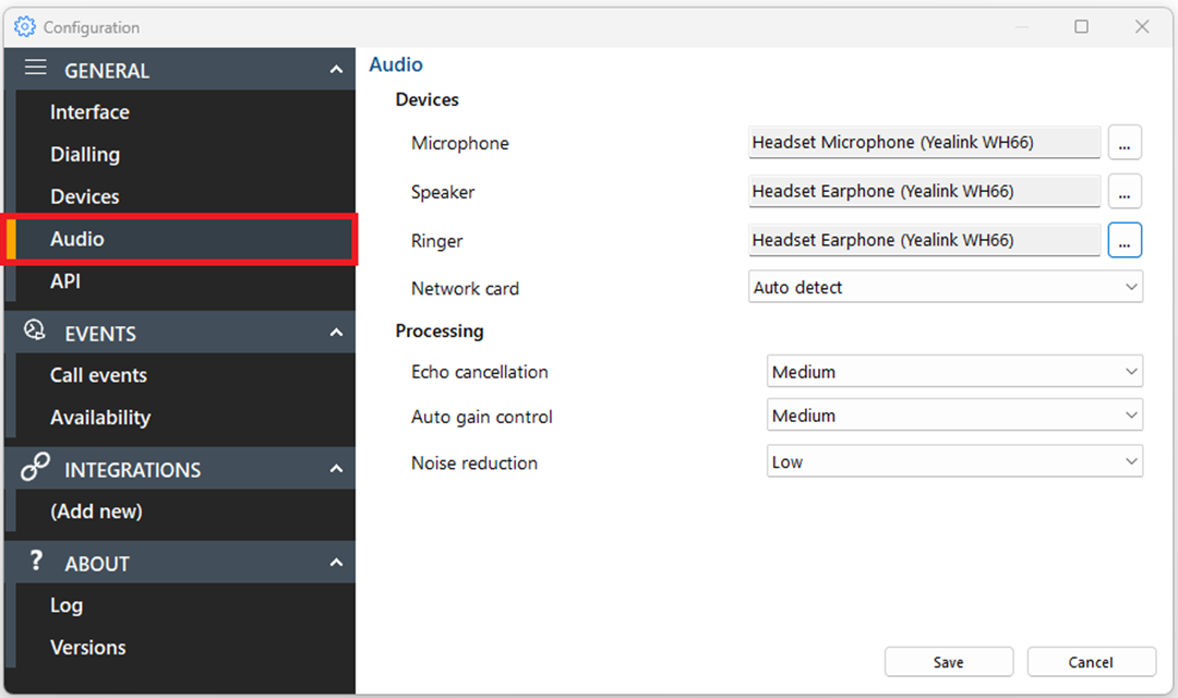 configuration settings audio