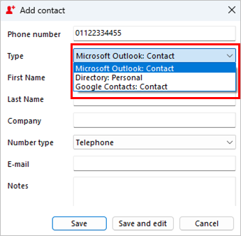 add contact window type