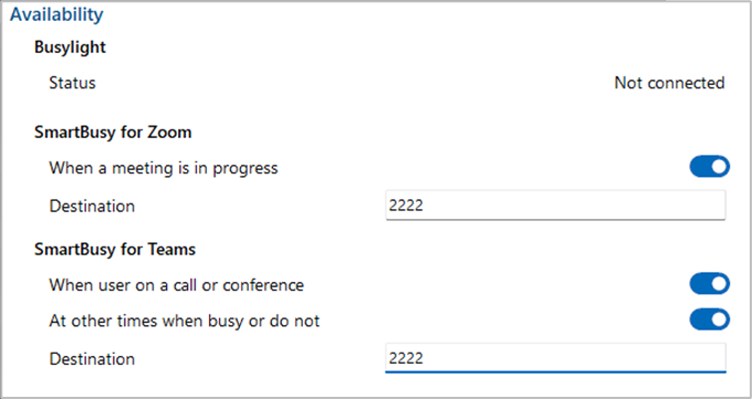 Configuration settings events availability