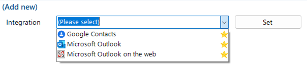 Configuration settings integrations add new