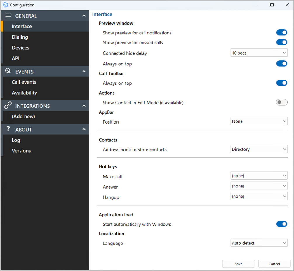 configuration settings menu