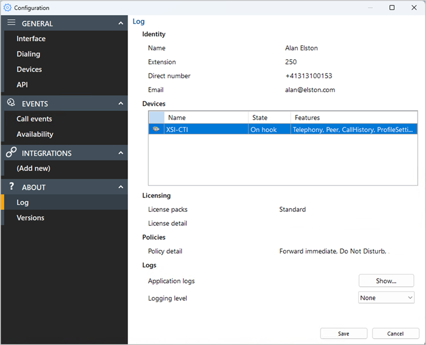 configuration settings log