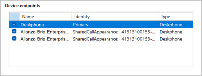 Device endpoints window