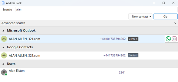 tray mode address book search