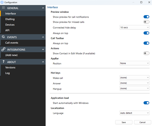 configuration settings menu