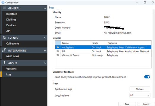 configuration settings log