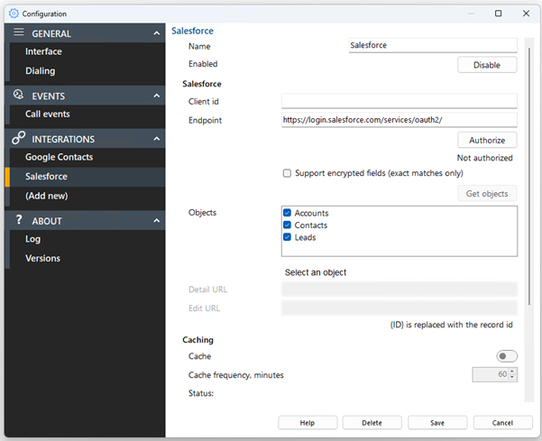 Configuration settings integrations salesforce setup